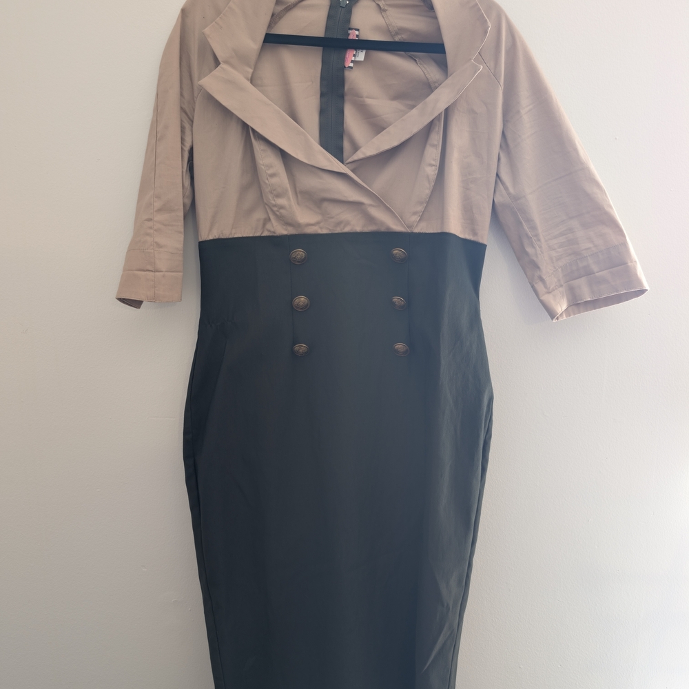 Pinup Couture Tan and Green Military Style Dress